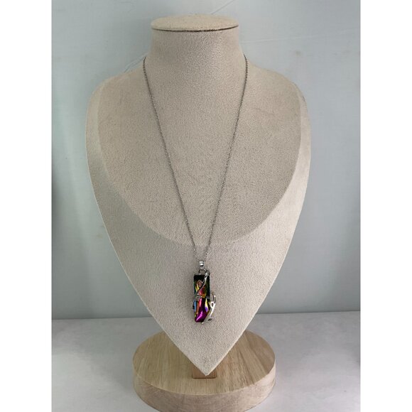 New! Iridescent Crystal Pendant Necklace With Silver-Plated Chain - Picture 2 of 7